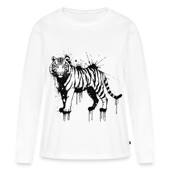 Schwarzer Spritztiger - Frauen Premium Bio Langarmshirt - Weiß - Vorne - Julia (174cm)