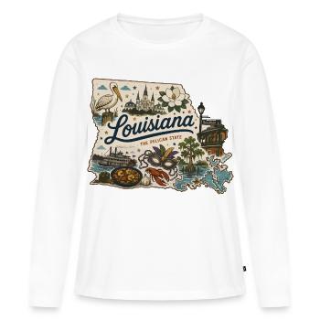 Louisiana Pelican State Vintage Travel Sticker - Women's Premium Organic Long Sleeve Shirt - white - Front - Julia (174cm)