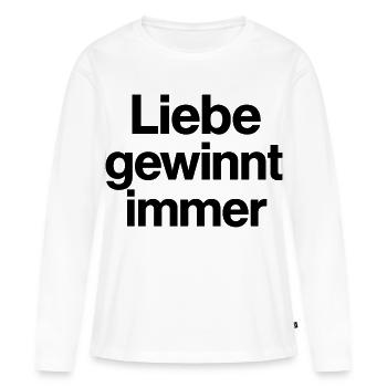 Liebe gewinnt immer Schriftzug Motiv CSD LGBTQ - Frauen Premium Bio Langarmshirt - Weiß - Vorne - Julia (174cm)