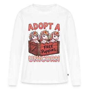 Adopt a Unicorn Lustiges Einhorn Welpen Motiv - Frauen Premium Bio Langarmshirt - Weiß - Vorne - Julia (174cm)