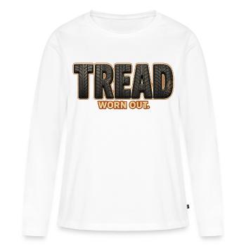 PROFIL – Abgenutzt | Ein lustiges Wortspiel auf dem Profil - Frauen Premium Bio Langarmshirt - Weiß - Vorne - Julia (174cm)