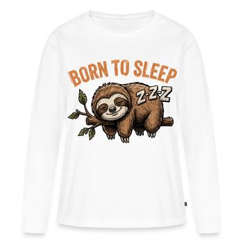 Paresseux né pour dormir Cadeau Paresseux Drôle - T-shirt manches longues Premium bio Femme - blanc - Devant - Julia (174cm)