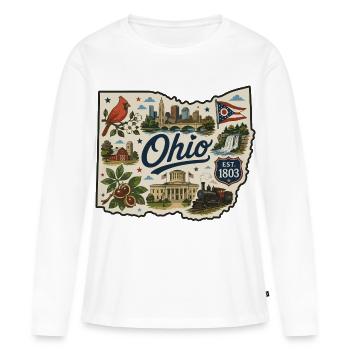 Ohio Buckeye State Vintage-Reiseaufkleber - Frauen Premium Bio Langarmshirt - Weiß - Vorne - Julia (174cm)
