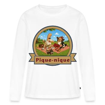 Pique-nique de Kek & Ina  - gag de la vie - T-shirt manches longues Premium bio Femme - blanc - Devant - Julia (174cm)