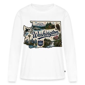 Autocollant vintage du mont Rainier dans l’État de Washington - T-shirt manches longues Premium bio Femme - blanc - Devant - Julia (174cm)