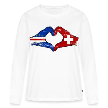 Cape Verde Switzerland Flag Hands Heart Shape Used - Women's Premium Organic Long Sleeve Shirt - white - Front - Julia (174cm)