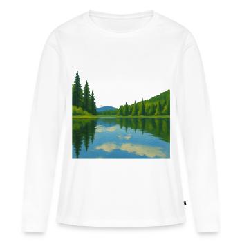 Waldreflexionen an einem friedlichen See - Frauen Premium Bio Langarmshirt - Weiß - Vorne - Julia (174cm)