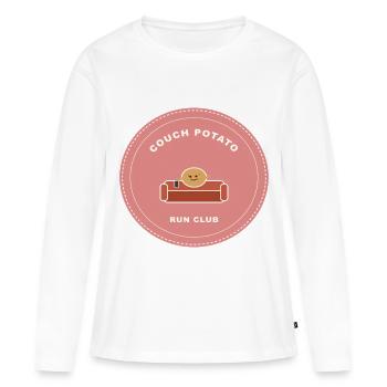 Logo du club de course Couchpotato - T-shirt manches longues Premium bio Femme - blanc - Devant - Julia (174cm)