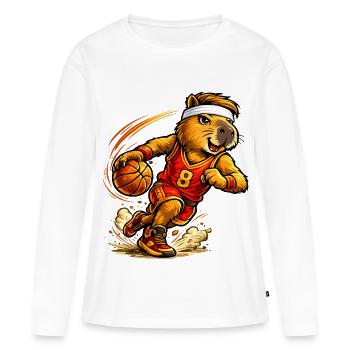 Süßes Capybara spielt Basketball - Frauen Premium Bio Langarmshirt - Weiß - Vorne - Julia (174cm)