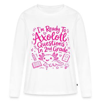 Bereit, Axolotl-Fragen für die 2. Klasse zu bearbeiten – Süß - Frauen Premium Bio Langarmshirt - Weiß - Vorne - Julia (174cm)