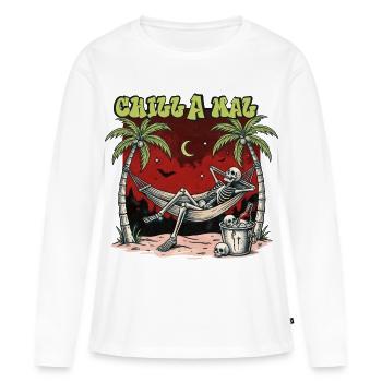 Chill A Mal – Skelett Hängematte Sommer Humor - Frauen Premium Bio Langarmshirt - Weiß - Vorne - Julia (174cm)