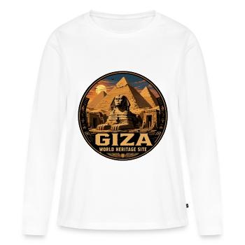 Insigne de voyage vintage des pyramides d’Égypte de Gizeh - T-shirt manches longues Premium bio Femme - blanc - Devant - Julia (174cm)