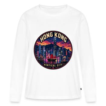 Badge de voyage vintage Hong Kong Skyline - T-shirt manches longues Premium bio Femme - blanc - Devant - Julia (174cm)