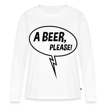 A Beer, Please! (Speech Bubble, Drinking, Down B) - Women's Premium Organic Long Sleeve Shirt - white - Front - Julia (174cm)