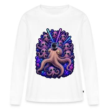 Neon Octopus Rave Kamerateam - Frauen Premium Bio Langarmshirt - Weiß - Vorne - Julia (174cm)