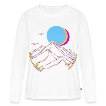 Montagnes néon, Lune, Soleil, Sommets géométriques - T-shirt manches longues Premium bio Femme - blanc - Devant - Julia (174cm)