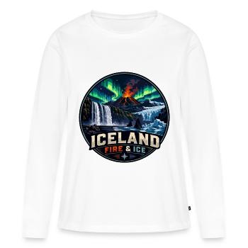 Iceland Fire und Icee Vintage Reiseabzeichen Logo - Frauen Premium Bio Langarmshirt - Weiß - Vorne - Julia (174cm)