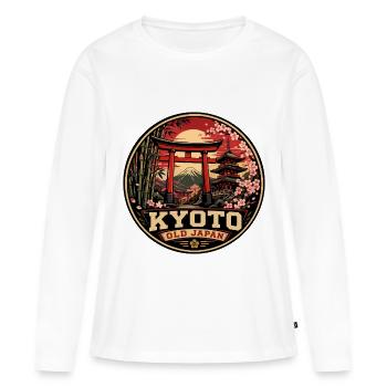 Kyoto Old Japan Vintage-Reiseabzeichen - Frauen Premium Bio Langarmshirt - Weiß - Vorne - Julia (174cm)