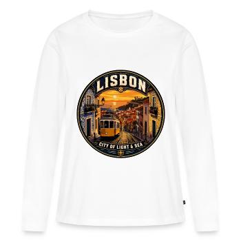 Lissabon Portugal Vintage-Reiseabzeichen - Frauen Premium Bio Langarmshirt - Weiß - Vorne - Julia (174cm)