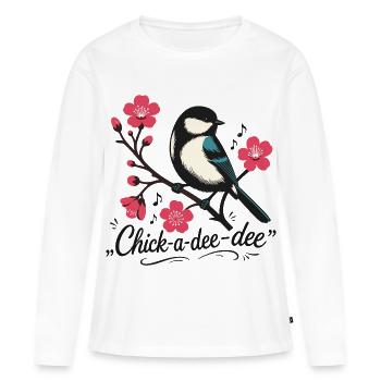 Chick-a-dee-dee-dee avec un chant d’oiseau - T-shirt manches longues Premium bio Femme - blanc - Devant - Julia (174cm)