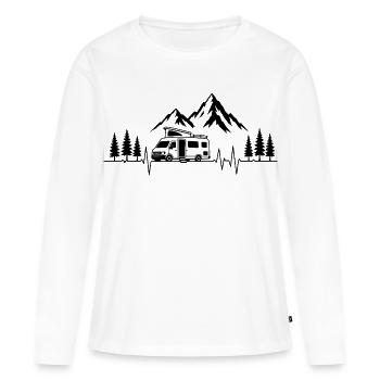 Camping Liebe mit Herzschlag und Wohnmobil  - Frauen Premium Bio Langarmshirt - Weiß - Vorne - Julia (174cm)
