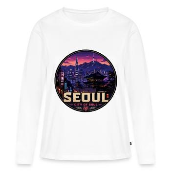 Seoul City of Soul Korea Vintage-Reiseabzeichen - Frauen Premium Bio Langarmshirt - Weiß - Vorne - Julia (174cm)