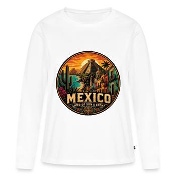 Insigne de Soleil et Pierre de Voyage Vintage du Mexique - T-shirt manches longues Premium bio Femme - blanc - Devant - Julia (174cm)