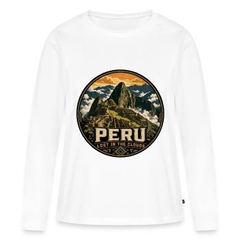 Insigne vintage Peru Lost in the Clouds - T-shirt manches longues Premium bio Femme - blanc - Devant - Julia (174cm)