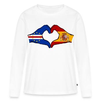 Drapeau du Cap-Vert Espagne : mains en forme de cœur - T-shirt manches longues Premium bio Femme - blanc - Devant - Julia (174cm)