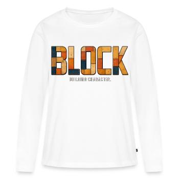 BLOCK – Construire le caractère | Jeu de mots en bois - T-shirt manches longues Premium bio Femme - blanc - Devant - Julia (174cm)