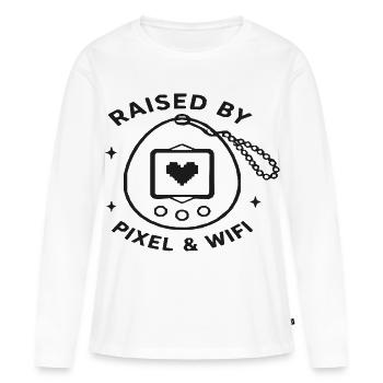Design rétro Pixel & Wi-Fi - T-shirt manches longues Premium bio Femme - blanc - Devant - Julia (174cm)