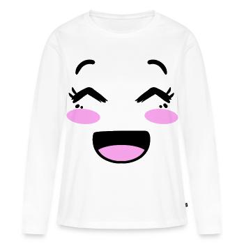 Visage mignon dans le style kawaii - T-shirt manches longues Premium bio Femme - blanc - Devant - Julia (174cm)