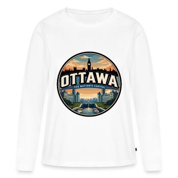 Retro Ottawa Parliament Reiseabzeichen - Frauen Premium Bio Langarmshirt - Weiß - Vorne - Julia (174cm)