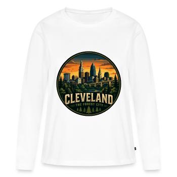 Badge rétro du coucher de soleil de Cleveland The Forest City - T-shirt manches longues Premium bio Femme - blanc - Devant - Julia (174cm)