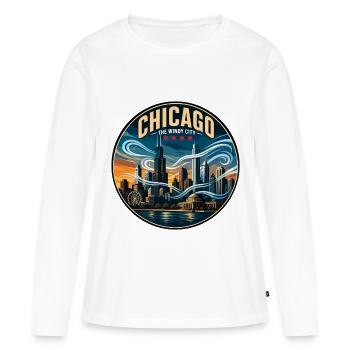 Emblème rétro de la skyline de Chicago The Windy City - T-shirt manches longues Premium bio Femme - blanc - Devant - Julia (174cm)
