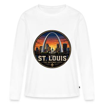 Emblème rétro de l’arc de la ville Gateway de St Louis - T-shirt manches longues Premium bio Femme - blanc - Devant - Julia (174cm)