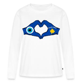 Mains du drapeau du Kosovo Nazar en forme de cœur utilisées - T-shirt manches longues Premium bio Femme - blanc - Devant - Julia (174cm)