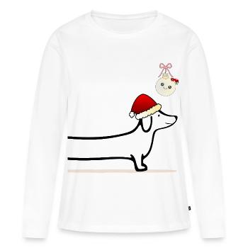 Teckel Chien de Noël - T-shirt manches longues Premium bio Femme - blanc - Devant - Julia (174cm)