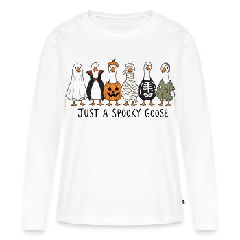 Juste une oie effrayante - Drôles oies d’Halloween - T-shirt manches longues Premium bio Femme - blanc - Devant - Julia (174cm)