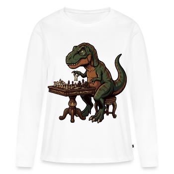 Le T-Rex joue aux échecs - T-shirt manches longues Premium bio Femme - blanc - Devant - Julia (174cm)