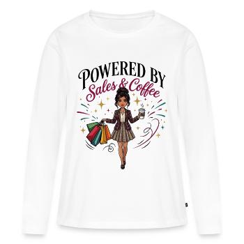 Propulsée par les ventes et le café Femme asiatique - T-shirt manches longues Premium bio Femme - blanc - Devant - Julia (174cm)