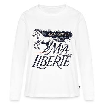 Cheval – Mon Cheval, Ma Liberté - T-shirt manches longues Premium bio Femme - blanc - Devant - Julia (174cm)