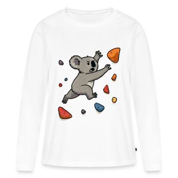 Dyno de bloc Koala – Saut d’escalade - T-shirt manches longues Premium bio Femme - blanc - Devant - Julia (174cm)