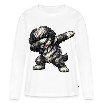 Tamponnage du chien berger de Bergame - T-shirt manches longues Premium bio Femme - blanc - Devant - Julia (174cm)