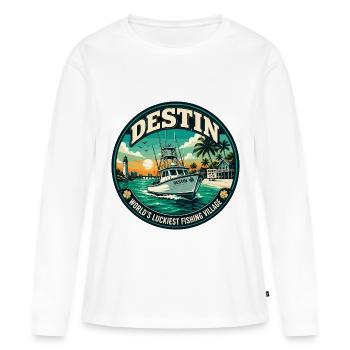Emblème rétro du village de pêcheurs le plus chanceux de Destin - T-shirt manches longues Premium bio Femme - blanc - Devant - Julia (174cm)