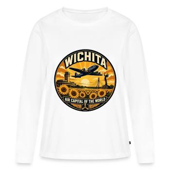 Insigne rétro d’aviation de Wichita Air Capital - T-shirt manches longues Premium bio Femme - blanc - Devant - Julia (174cm)