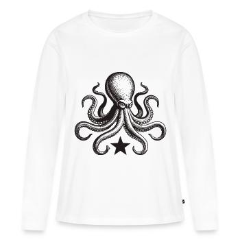 Pieuvre d’encre avec étoile - T-shirt manches longues Premium bio Femme - blanc - Devant - Julia (174cm)