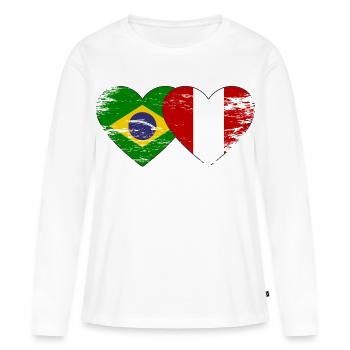 Drapeau du Brésil Pérou Mains en forme de cœur utilisé - T-shirt manches longues Premium bio Femme - blanc - Devant - Julia (174cm)