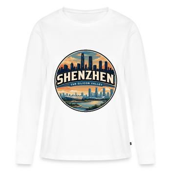 Emblème rétro de la skyline de la baie de Shenzhen - T-shirt manches longues Premium bio Femme - blanc - Devant - Julia (174cm)