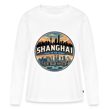 Badge de voyage rétro à Shanghai Pudong - T-shirt manches longues Premium bio Femme - blanc - Devant - Julia (174cm)